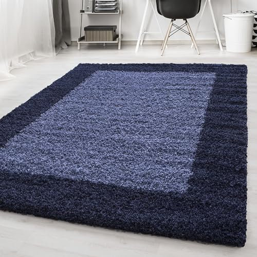 HomebyHome Shaggy Teppich Läufer Flur 80 x 250 cm - Shaggy Teppich Hochflor Marineblau Extra Weich und Flauschig - Bettvorleger Teppiche für Schlafzimmer - Waschbarer Küchenläufer - Carpet, Halı