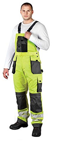Arbeitslatzhose mit Reflektoren neongelb Warnschutzhose Warnschutzlatzhose Latzhose Warnschutz Arbeitshose Sicherheitshose 54 gelb