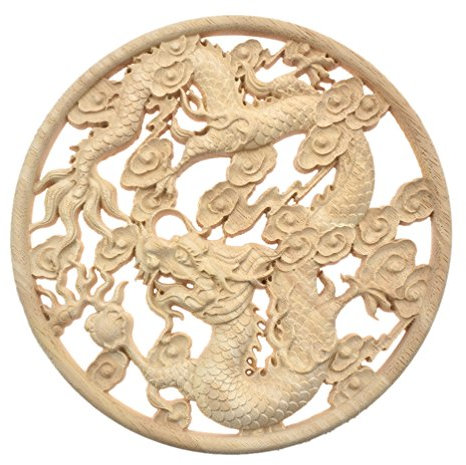 Kesheng Holzornament Drache Schnitzerei Rund für Möbel Schrank Wand Dekoration