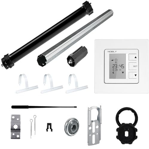 NOBILY Rolladen-Komplett-Set für 60mm (SW60) Achtkantwelle Maxi-Rolladenmotor 10Nm + ZS1 Rolladen Zeitschaltuhr + Mechanik-Set, Gesamtlänge bis 1 Meter
