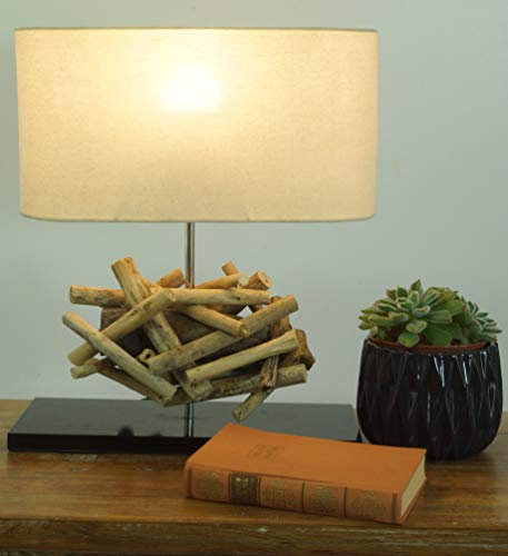 GURU SHOP Tischlampe/Tischleuchte Leon, in Bali Handgemachtes Unikat aus Naturmaterial, Treibholz, Baumwolle - Modell Leon, 42x35x16 cm
