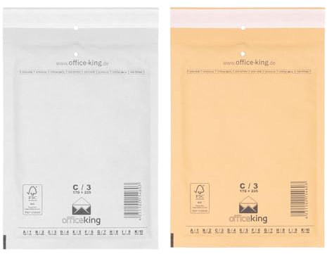 officeking 200 Luftpolstertaschen C/3 | 170 x 225 mm (100 Stück in Braun und 100 Stück in Weiß) - Luftpolster Verpackung Polsterumschläge Briefumschläge gepolstert