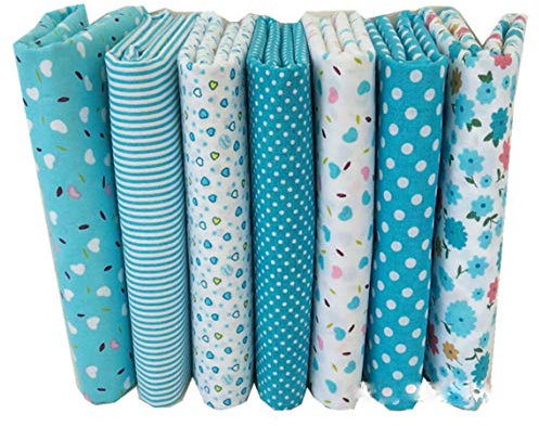 Egurs Blauer See 7Pcs Baumwollstoff Patchwork Stoffe DIY Gewebe Quadrate Baumwolltuch Stoffpaket zum Nähen mit vielfältiges Muster 25 * 25