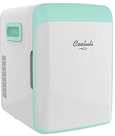 Cooluli 10L Mini Fridge for Bedroom - Car, Office Desk & College Dorm Room - 12V Portable Cooler & Warmer for Food, Drinks, Skincare, Beauty, Makeup & Cosmetics - AC/DC Small Refrigerator (Turquoise)