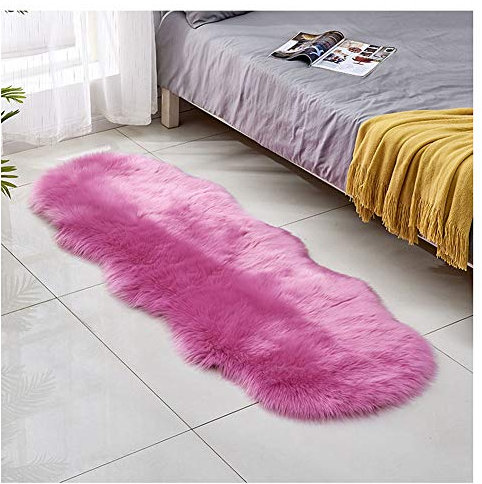 DAIHAN Faux Lammfell Schaffell Teppich, Flauschiger Kunstfell in Super weich Lammfellimitat Teppich Longhair Fell für Schlafzimmer, Sofa, Dekoration Rose 60 * 180cm