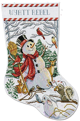 Design Works Crafts Kreuzstich Stickpackung Weihnachtsstrumpf Waldschneemann, Zählmuster