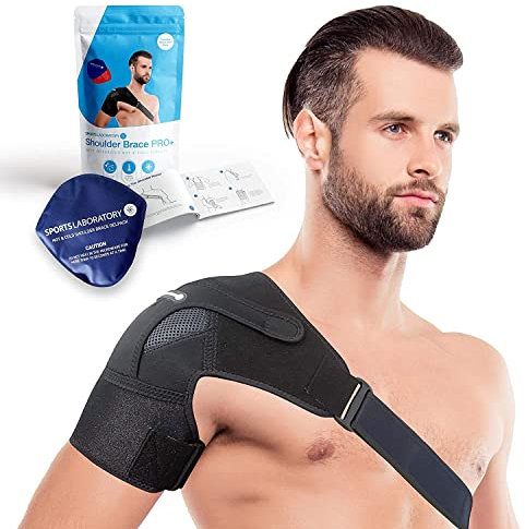 Sports Laboratory Schulterbandage Herren/Damen - Schulter Bandage mit Warm/Kalt-Kompresse, Verstellbare Schulterbandage Damen/Herren, Schulter Orthese für Rotatorenmanschette & Schultersteife, L