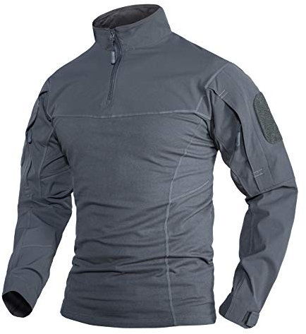 Work Shirts Men Long Sleeve Leisure T Shirt Sport Military Polo T-Shirt Tactical Tee Top Grey Multi Pockets