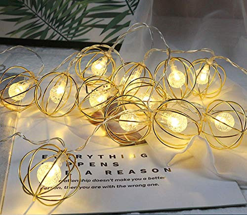 SLRMKK Guirlande Lumineuse d'intérieur, 3m 20LED Boule en métal Guirlande Lumineuse Guirlande Lumineuse géométrique en métal doré pour la fête à la Maison de Noël (Multicolore)