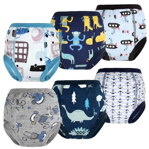 FLYISH DIRECT Potty Training Pants, Cotton Reusable Toddler Potty Training Underwear for Boys, 6 Pairs, 4 Years, Blue-a