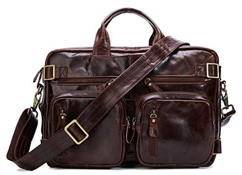Herren Laptoptasche Arbeitstasche Handtasche, Convertible Schulter-Rucksack-Geschäfts-Aktenkoffer echtes Leder-Kurier-Beutel-15.6inch Laptop Umhängetasche Handtasche Geschenk for Männer Laptop Busines