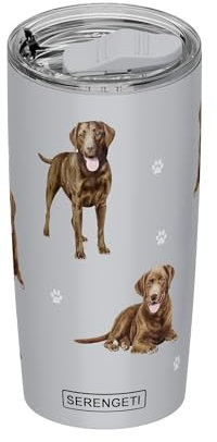 Chocolate Labrador SERENGETI 16 Oz. Stainless Steel, Vacuum Insulated Tumbler with Spill Proof Lid - 3D Print - Insulated Travel mug for Hot or Cold Drinks (Labrador Chocolate Tumbler)