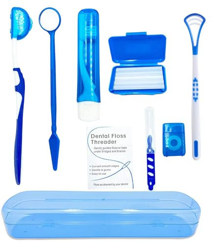 HRASY Kit de soins buccaux portables pour appareils dentaires - Brosse interdentaire en cire dentaire - Kit de nettoyage de brosse à dents (bleu)