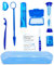 HRASY Kit de soins buccaux portables pour appareils dentaires - Brosse interdentaire en cire dentaire - Kit de nettoyage de brosse à dents (bleu)