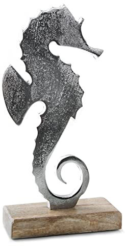 Logbuch-Verlag Seepferdchen Figur aus Metall Silber braun - Dekofigur Seepferdchenfigur Meerestier zum Hinstellen als Maritime Deko 23 cm