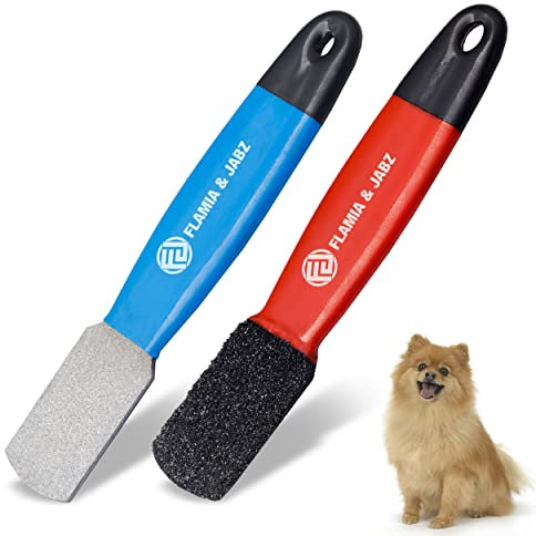 FLAMIA & JABZ Lot de 2 Pierres en métal à Bords diamantés pour Chiens, Chats et Animaux domestiques avec poignée en Plastique (2 pièces de Gros et Fin)