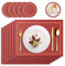 RIWNNI Tischsets PU Leder 6er Set, Platzsets und Untersetzer Set, Abwaschbar Lederoptik Platzdeckchen, Wasserdicht rutschfest Hitzebeständig Kunstleder Tischset, 41x31cm Esstisch Unterlage, Rot