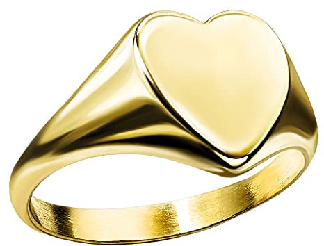 Mianova Damen Herz Ring Edelstahl vergoldet Herzform Damenring Siegelring Fingerring Gold Modern Breit Gold Größe 48 (15.3)