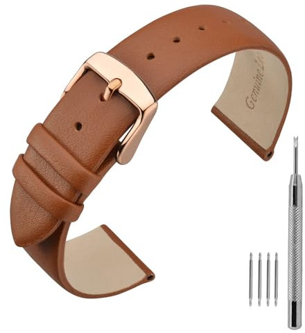 ANNEFIT Leder Uhrenarmband, Armband 18mm mit Roségold Schnalle, Kompatibel mit Intelligenten und Traditionellen Uhren (Braun)