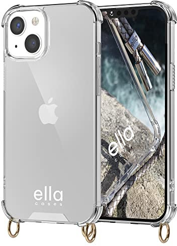 ella cases Handyhülle mit Ösen für iPhone 13 Hülle transparent mit Ringen für Handykette in Gold einzeln ohne Kette modular mit Kordel, Schnur oder Gurt zum Umhängen