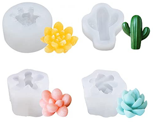 NA Woohome Sukkulente Kaktus Silikonform 4 Stück DIY Fondant Backformen Sukkulent Silikonform für Fondant Kerzen Silikon Formen für Dekorieren Kuchen Schokolade Muffin