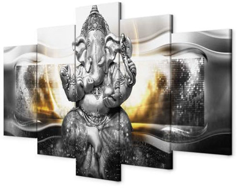 murando - Wandbilder XXL Ganesha Hinduismus 150x75cm 5 tlg - Wand Deko Leinwand Bilder Groß Wanddeko Wohnzimmer Schlafzimmer Kunstdrucke - Zen p-A-0032-b-n