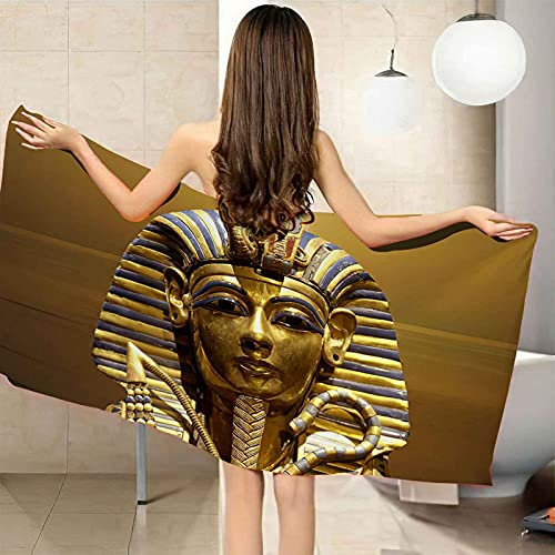 LGCK Badetuch Strandtuch L XL XXL Groß Kinder Teenager Erwachsene Microfaser 3D Ägyptischer Pharao Motiv Strandtuch Handtuch Schnell Trocknend Stranddecke Für Surfen Schwimmen 100x180cm