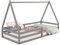 Hausbett SILA aus massiver Kiefer, schönes Montessori Bett in 90 x 200 cm, stabiles Kinderbett mit Rausfallschutz und Dach in grau