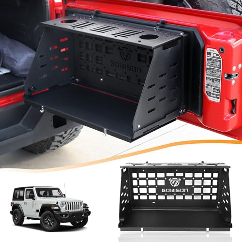 Gobison Klappbarer Campingtisch für Heckklappe, passend für Jeep Wrangler JL JLU 2018–2023, doppeltes Regal, multifunktionales Molle-Panel