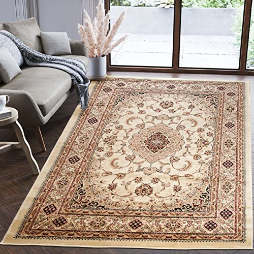Mazovia Orientalisch Teppich - Traditioneller Teppich für Wohnzimmer, Esszimmer - Orient Teppiche Ornament - ÖKO-TEX Wohnzimmerteppich Creme Ivory - 60 x 100 cm