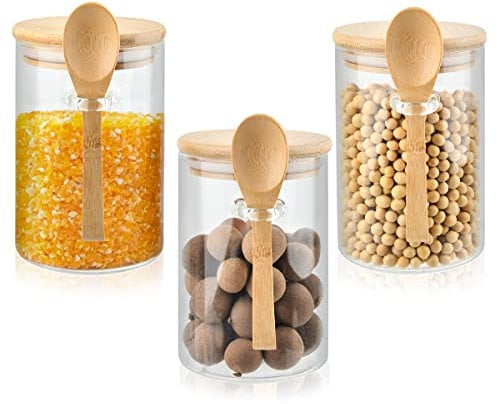 DODUOS 3PCS Glass Jars with Lids and Spoon, 450ML Glass Storage Containers with Lids Airtight, Glass Food Storage Jars Overnight Oats Jar, Glass Storage Jars with Lids Airtight for Tea Coffee Sugar