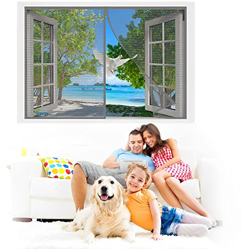 Moustiquaire Fenêtre Fenetre en fibre de verre, 130 x 110 cm Moustiquaire Aimantée Sans perçage Avec Bande Adhésive, Rideau Moustiquaire Magnétique pour Porte entrée【Gris】