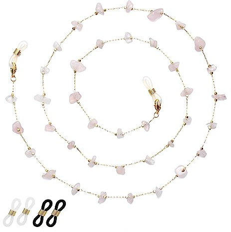 ERNAULO Brillenkette für Damen, Brillenhalter um den Hals, natürlicher Kristall, Brillenketten für Damen, Rosa Kristalle, 71 cm