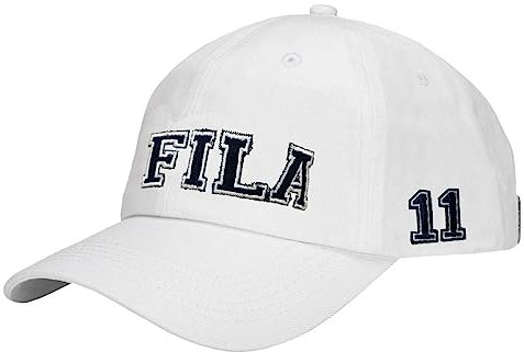 Fila Unisex 11 Decade Logo Cotton Twill Slouch Adjustable Baseball Dad Hat (White)