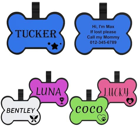 YEHANTI Hundemarke mit Gravur, Leise Silikon Hundemarke Personalisiert mit Name, Telefonnummer und Adresse Graviert für Hunde Katzen, Leicht und wasserdicht, Musterdesigns am Symbole, Knochen