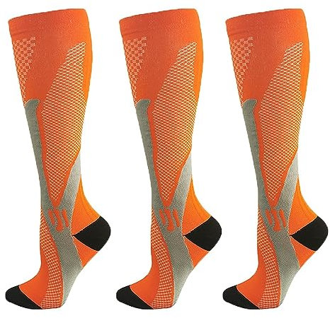 3 Paar Minasamed KompressionsstrüMpfe Damen, Herren Stützstrümpfe Bunte Kompressionssocken für Jogging (Orange, XXL)