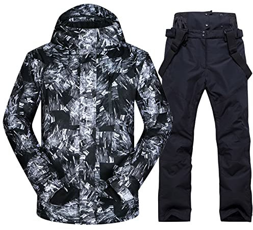 Herren Skijacke und Hose Set Skianzug Winter Wasserdicht Winddicht Mit Kapuze Schneemantel 2 Stücke Snowboarden Schneeanzüge schwarz+schwarz-xl, Schwarz, X-Large