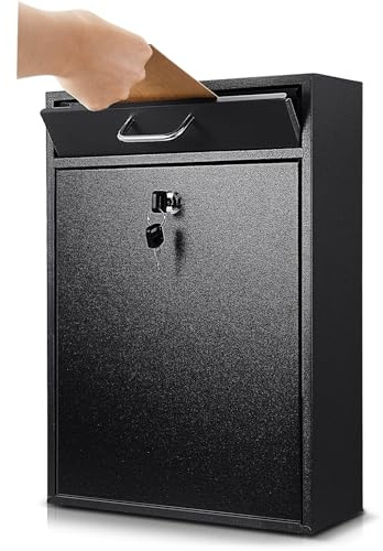 Yaocom Wall Mount Locking Mailbox, Black, 16.2 x 11.2 x 4.7 Inches