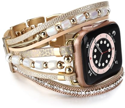 HARAVAL Boho-Armband, kompatibel mit Apple Watch, 38 mm, 40 mm, 41 mm, 42 mm, 44 mm, 45 mm, 46 mm, 49 mm, für Damen und Herren, handgefertigter Perlenschmuck, modisch, niedlich, mehrlagig