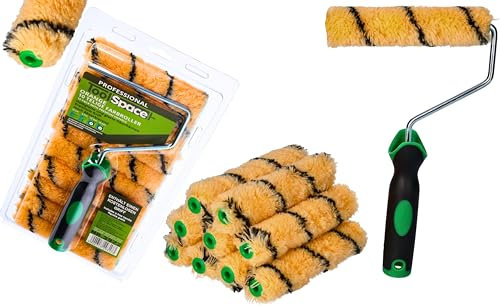 ToolSpace 10 x Rouleau de Peinture Lot - 15 cm Mini Rouleaux Polyacrylique - Manchon avec Poil Long - Patte Lapin avec Manche pour Peindre Rénovation Lasure Application - Intérieur Décoration Murale