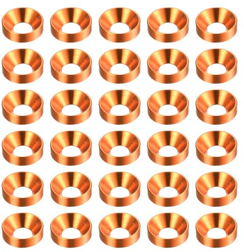 sourcing map 30Pcs Rondelles de Finition en Alliage d'Aluminium Anodisé M5 à Tête Fraisée, Joints d'Étanchéité pour Pièces d'Accessoires Mécaniques, Orange