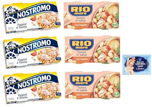 6er-Pack Testpaket Rio Mare Nostromo Tonno e Fagioli Fertiggericht mit Thunfisch und Bohnen,2x150g + 1er-Pack Kostenlos Felce Azzurra Talkumpuder, 100g-Beutel