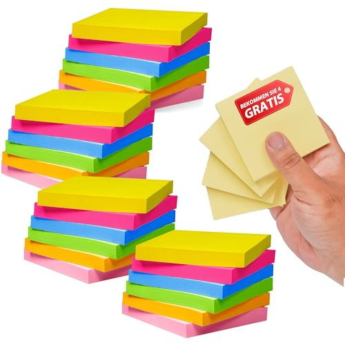 24+4 Haftnotizblöcke in bunten Farben 76mm x 76mm, 100 Blatt pro Block | 2800 Blatt | 7 Farben x4 | Perfekt für Büro- und Schulumgebungen | Selbstklebende Notizzettel