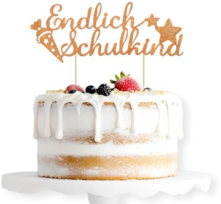 ALEGRE Endlich Schulkind Cake Topper Orange,Glitzer Schulanfang Tortendeko Einschulung Torten Deko,Schulkind 2024 Kuchen Deko,Zuckertüte Kuchendeko für Junge Mädchen Schuleinführung Party Dekoration