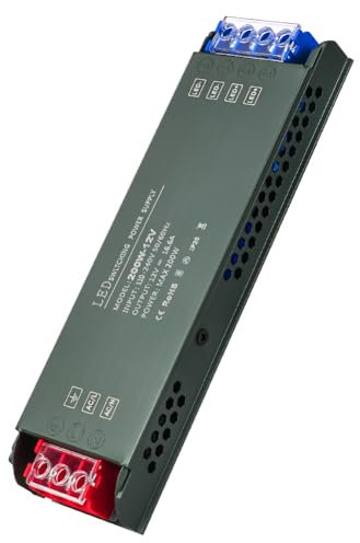 URAQT LED Trafo 12V 200W, LED-Treiber Netzteil 220v AC auf 12v DC, LED Transformator kein Rauschen -16.6A Adapter Konstantspannung für Beleuchtung, Ultradünn NiedervolttrafoTrafo, Überlastschutz