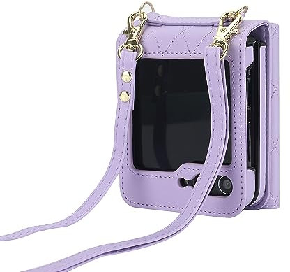 Sawiqpd for Samsung Galaxy Z Flip 6 Case, Slim Premium Leather Crossbody Wallet Phone Case with Adjustable Lanyard Strap ShockProof Cute Protective Cover for Samsung Galaxy Z Flip6 5G, Purple