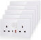 5 Pack CNBINGO USB Type C Glass Double Socket, 20W Max Fast Charging, Double Switched Socket with 20W PD USB C and A, 2 Gang Electric Power Socket, White Wall Outlet with Tempered Glass Panel