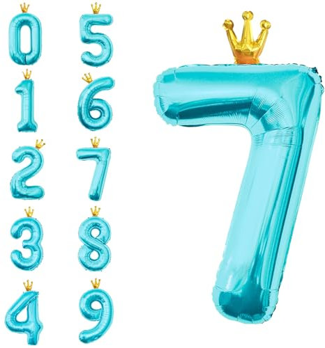 POPOYU Zahlen Luftballon Folienballon 7 Groß,40'' XXL Metallic-Blau Zahlenballon 7. Geburtstag,Helium Ballons Zahlen Stehender Ballon für 7 Jahre Jungen Mädchen Geburtstags Jubiläum Party Deko