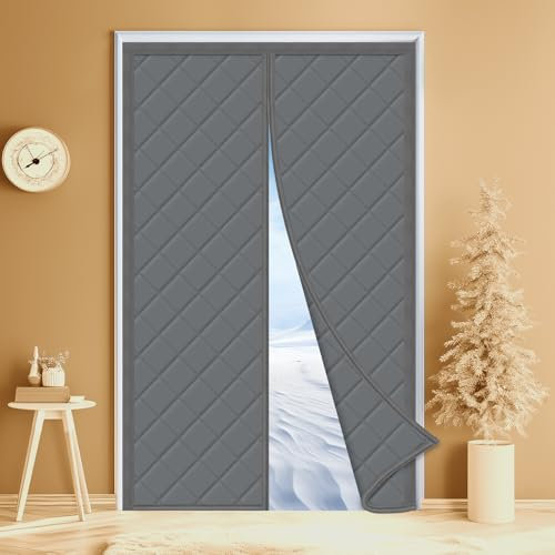 Diealles Shine Türvorhang kälteschutz 90 x 200 cm, Magnetischer Wärmeschutzvorhang, Thermo Türvorhänge Kälteschutz für Thermovorhang Haustür Winter, Balkontüren, Kellertüren, Wohnzimmer, Grau