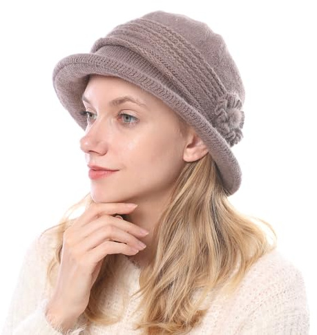iNszkoos Damen Vintage 1920s Wolle Cloche Hut Blumen Winterhut Eimer Glocke Bowler Mütze Stricken Kleid Hüte Beanie Retro Fedorahüte Kirche Hüte Fischerhut Frauen Wintermütze Beret